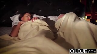 Grandpa fucks his young wife licks her pussy and cums in her pretty hatch