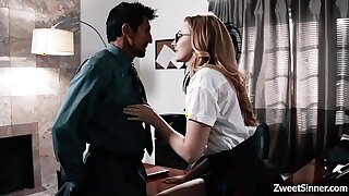 School babe Alexa Grace bangs with horny school dean and begs him to fuck her tight teen cunt.