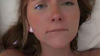 Cruising with super cute Angel Windell plays with her pussy on drive and gives roadhead POV