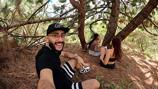 I go out to exercise with my two friends and we end up having a threesome outdoors